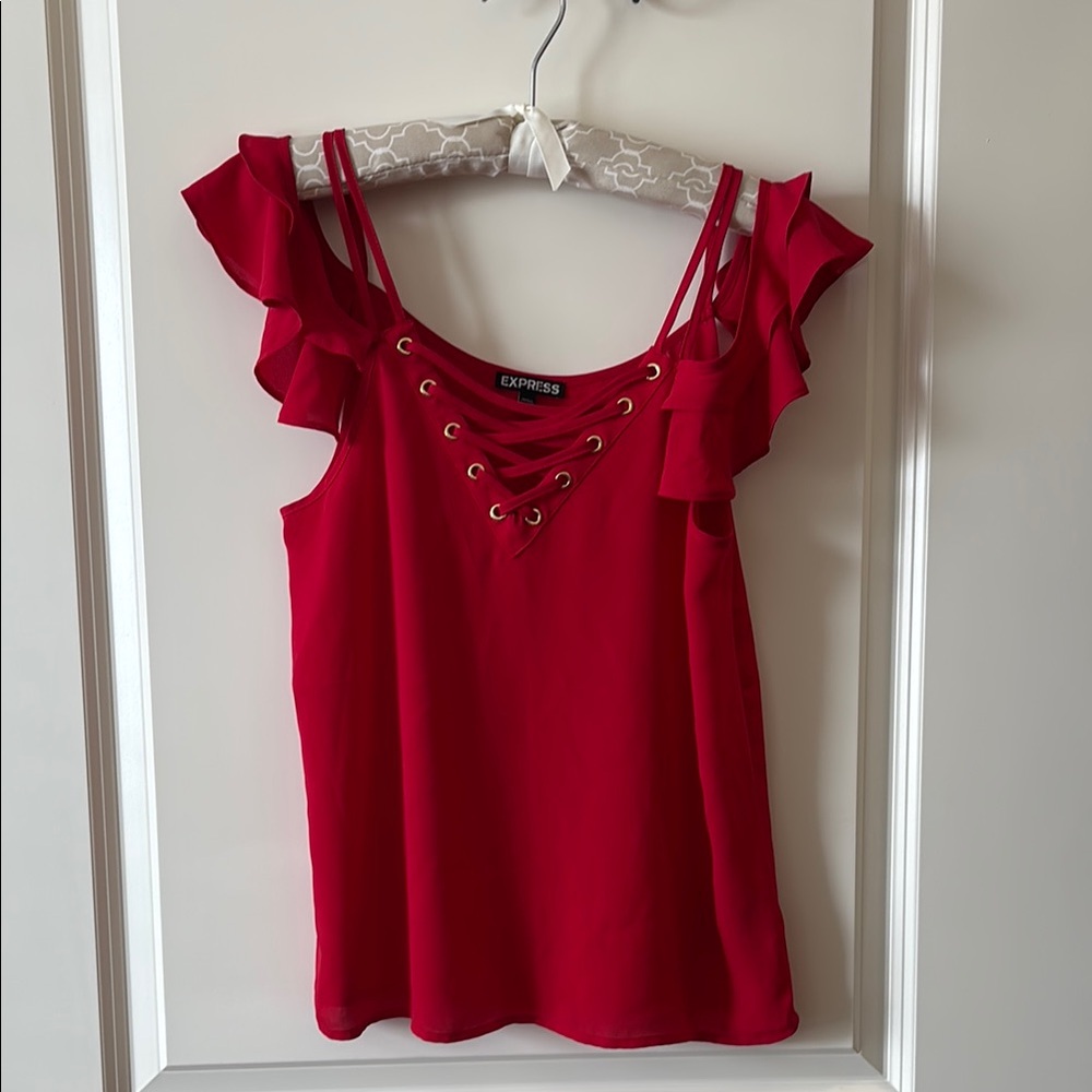 Express Red Ruffle Strap Top